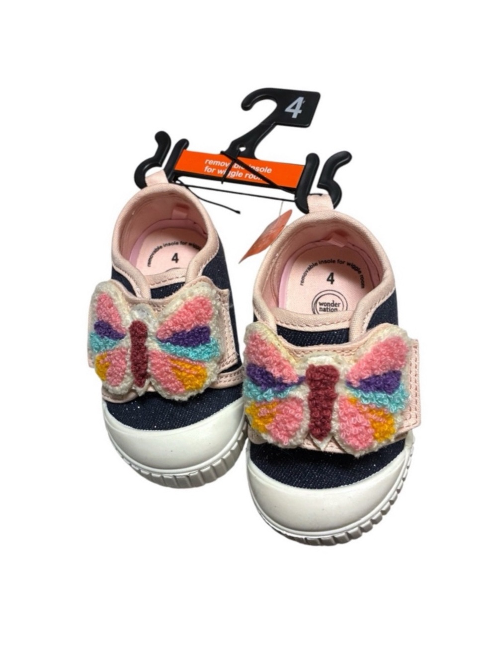 wonder nation Navy Canvas Bump Toe Sneakers Pink Trim and Multicolor Butterfly